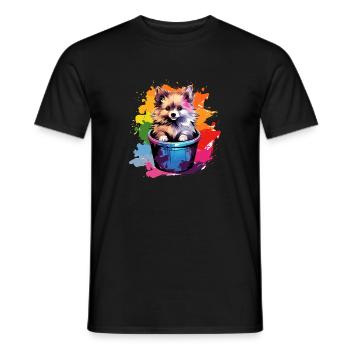 Zwergspitz Niedlicher Pomeranian Hund Farbeimer - Männer T-Shirt - Schwarz - Vorne - AI Model Male 178 light (178cm)