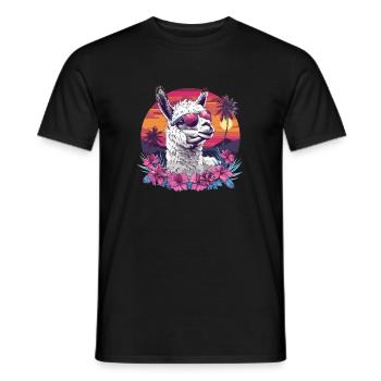 Alpaka Lama Blumen Sonnenbrille Sonnenuntergang - Männer T-Shirt - Schwarz - Vorne - AI Model Male 178 light (178cm)