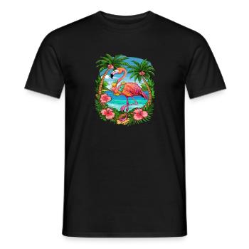 Tropical Flamingo Summer Vibes Beach Scene - Männer T-Shirt - Schwarz - Vorne - AI Model Male 178 light (178cm)