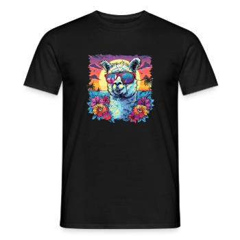 Alpaka Lama Blumen für Alpakaliebhaber - Männer T-Shirt - Schwarz - Vorne - AI Model Male 178 light (178cm)