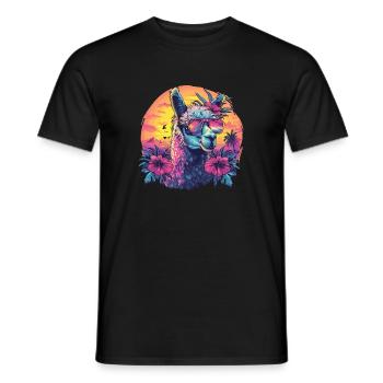 Alpaka Lama Blumen für Alpakaliebhaber - Männer T-Shirt - Schwarz - Vorne - AI Model Male 178 light (178cm)