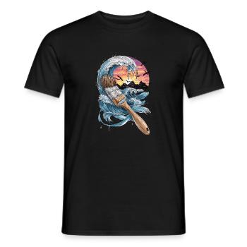 Ozeanwelle und Sonnenuntergang Pinsel Kunstwerk - Männer T-Shirt - Schwarz - Vorne - AI Model Male 178 light (178cm)
