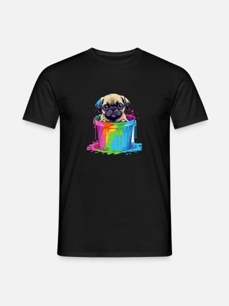Mops Niedlicher Hund Farbeimer - Männer T-Shirt - Schwarz