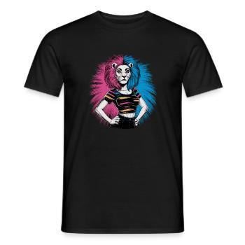 Punk Löwe mit rosa und blauen Haaren Retro Style - Männer T-Shirt - Schwarz - Vorne - AI Model Male 178 light (178cm)