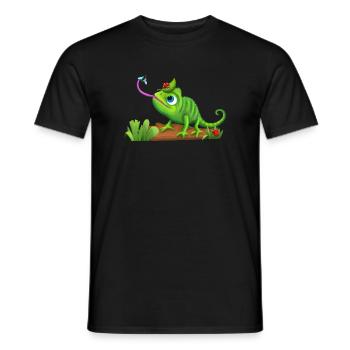Funny chameleon plays with insects - Men's T-Shirt - black - Front - AI Model Male 178 light (178cm)