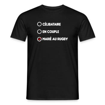 CELIBATAIRE EN COUPLE MARIE AU RUGBY - T-shirt homme - noir - Devant - AI Model Male 178 light (178cm)