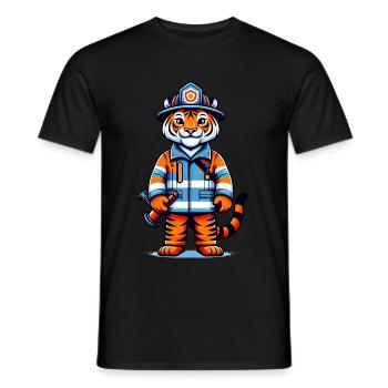 Cute Tiger Firefighter - Men's T-Shirt - black - Front - AI Model Male 178 light (178cm)