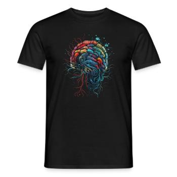 Cerveau trippy surréaliste coloré, champignons arboricoles - T-shirt homme - noir - Devant - AI Model Male 178 light (178cm)