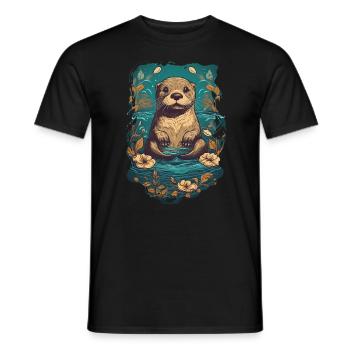 Loutre mignonne dans l’eau avec des nénuphars - T-shirt homme - noir - Devant - AI Model Male 178 light (178cm)