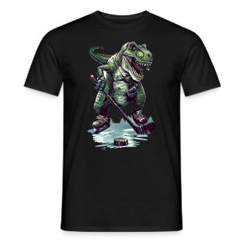 Eishockey T-Rex Trex Dino Dinosaurier - Puck Stick - Männer T-Shirt - Schwarz - Vorne - AI Model Male 178 light (178cm)
