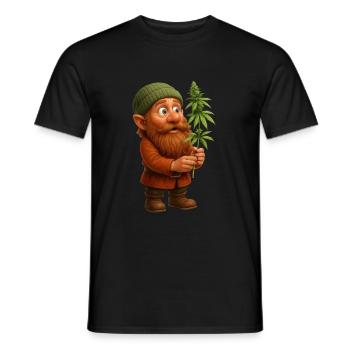 Begeisterter Zwerg mit Cannabispflanze - Männer T-Shirt - Schwarz - Vorne - AI Model Male 178 light (178cm)