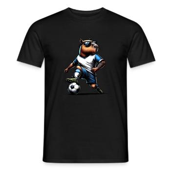 Capybara spielt Fußball - Geschenk Fußballspieler - Männer T-Shirt - Schwarz - Vorne - AI Model Male 178 light (178cm)