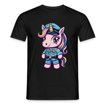 Cute Unicorn Police Officer - Männer T-Shirt - Schwarz - Vorne - AI Model Male 178 light (178cm)