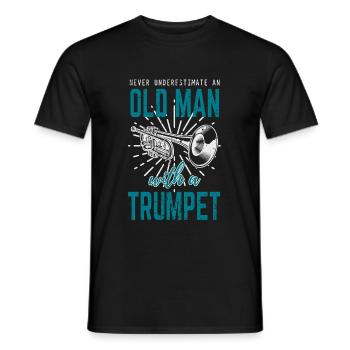 Trompette instrument en laiton vieillard - T-shirt homme - noir - Devant - AI Model Male 178 light (178cm)