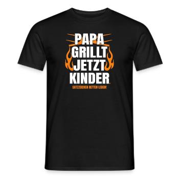 Papa Grillt Jetzt Kinder Satzzeichen Retten Leben - Männer T-Shirt - Schwarz - Vorne - AI Model Male 178 light (178cm)
