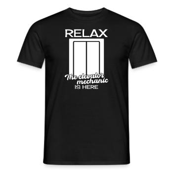 Funny Elevator Mechanic Relax The Elevator Is Here - Men's T-Shirt - black - Front - AI Model Male 178 light (178cm)