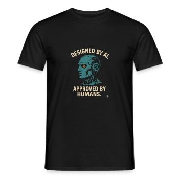 Designed by AI – Retro-Roboter Statement T-Shirt - Männer T-Shirt - Schwarz - Vorne - AI Model Male 178 light (178cm)