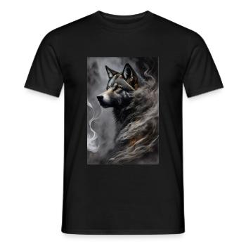 portrait of a void wolf in black suit surrounded - Männer T-Shirt - Schwarz - Vorne - AI Model Male 178 light (178cm)