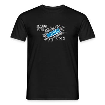 Pow Leave the music on - blue on dark - Men's T-Shirt - black - Front - AI Model Male 178 light (178cm)