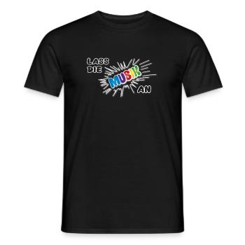 Pow Lass die Musik an - bunt auf dunkel - Männer T-Shirt - Schwarz - Vorne - AI Model Male 178 light (178cm)