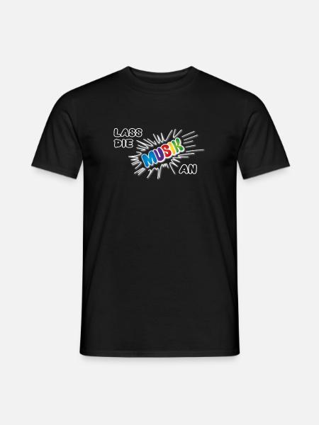 Pow Lass die Musik an - bunt auf dunkel - Männer T-Shirt - Schwarz