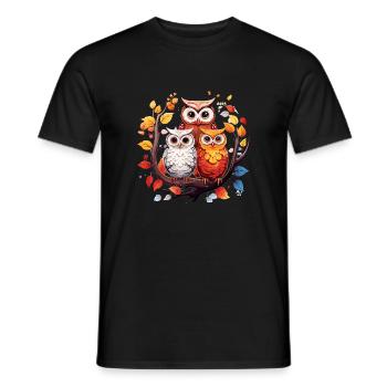 Eulenfamilie Niedliches Eulen-Trio Herbstblätter - Männer T-Shirt - Schwarz - Vorne - AI Model Male 178 light (178cm)