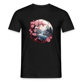 Kirschblüte Japanisch Berg Flusslandschaft - Männer T-Shirt - Schwarz - Vorne - AI Model Male 178 light (178cm)