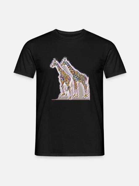 Kunstdruck Giraffen frei farbig - Männer T-Shirt - Schwarz