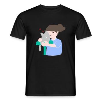 Woman kissing her cute cat - Men's T-Shirt - black - Front - AI Model Male 178 light (178cm)
