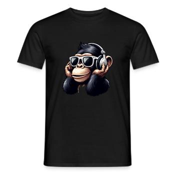 Ape chimpanzee with sunglasses and headphones - Men's T-Shirt - black - Front - AI Model Male 178 light (178cm)