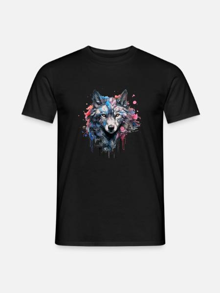 Wolf Design Wolfkopf in bunten Farben Wolfsrudel - Männer T-Shirt - Schwarz
