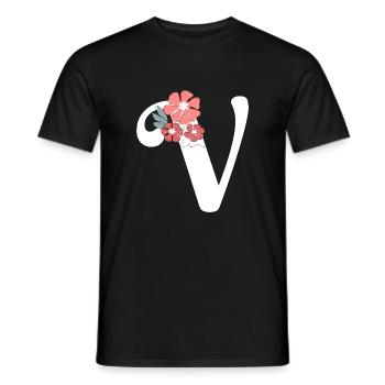Lettre v fleurs minimalistes - T-shirt homme - noir - Devant - AI Model Male 178 light (178cm)