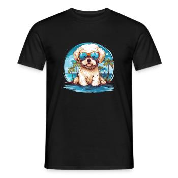 Lustiger Hund mit Sonnenbrille am Strand Urlaub - Männer T-Shirt - Schwarz - Vorne - AI Model Male 178 light (178cm)