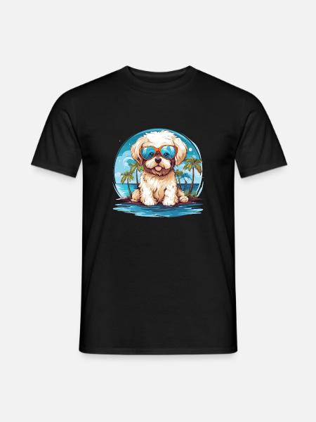 Lustiger Hund mit Sonnenbrille am Strand Urlaub - Männer T-Shirt - Schwarz