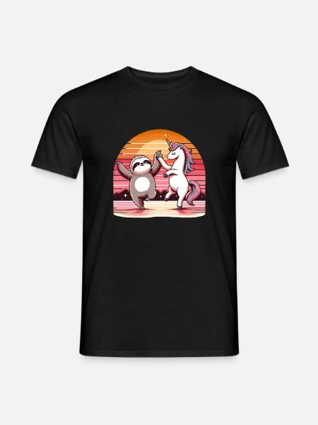 Magisches Faultier Einhorn tanzend Sternenhimmel - Männer T-Shirt - Schwarz