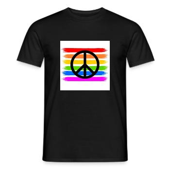 Signe de paix sur la bannière arc-en-ciel LGBT - T-shirt homme - noir - Devant - AI Model Male 178 light (178cm)