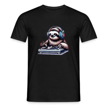 Cooles DJ-Faultier Platten auflegt Kopfhörern - Männer T-Shirt - Schwarz - Vorne - AI Model Male 178 light (178cm)