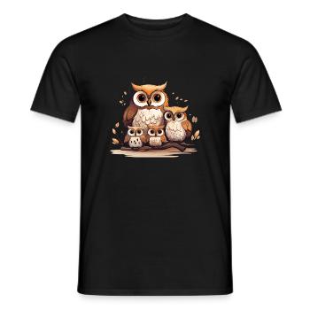 Eulenfamilie Niedliches Eulen-Trio Herbstblätter - Männer T-Shirt - Schwarz - Vorne - AI Model Male 178 light (178cm)