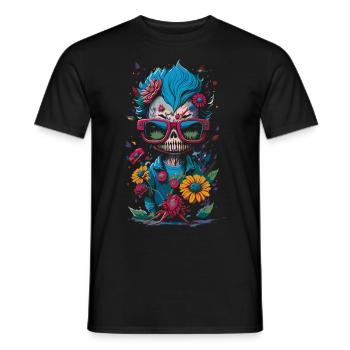 Illustration de zombies avec des lunettes de soleil et des fleurs - T-shirt homme - noir - Devant - AI Model Male 178 light (178cm)