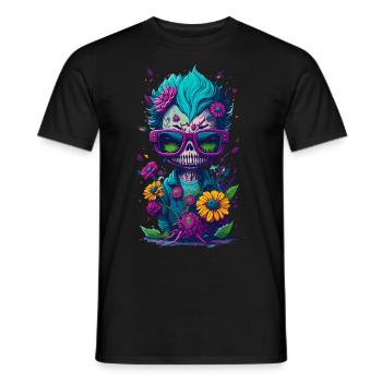 Illustration de zombies avec des lunettes de soleil et des fleurs - T-shirt homme - noir - Devant - AI Model Male 178 light (178cm)