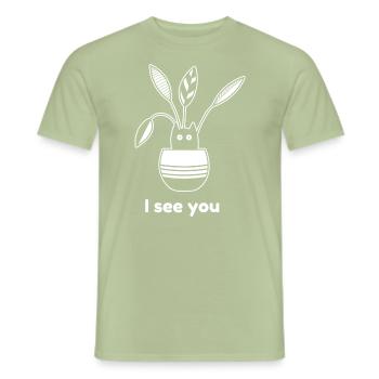 Lustiges Kätzchen "Ich sehe dich" - Männer T-Shirt - Sage - Vorne - AI Model Male 178 light (178cm)