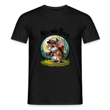 Nix wie raus - in die Natur - Wandern mit Maus - Männer T-Shirt - Schwarz - Vorne - AI Model Male 178 light (178cm)