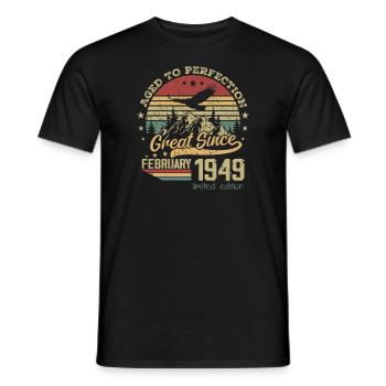 75 years old Aged to Perfection born in February 1949 - Men's T-Shirt - black - Front - AI Model Male 178 light (178cm)