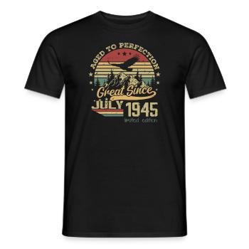 79 years old Aged to perfection born in July 1945 - Men's T-Shirt - black - Front - AI Model Male 178 light (178cm)