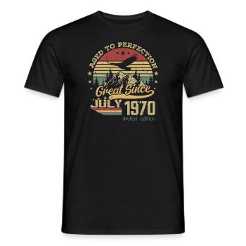 54 years old Aged to perfection born in July 1970 - Men's T-Shirt - black - Front - AI Model Male 178 light (178cm)