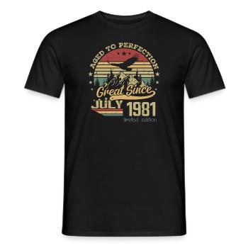 43 years old Aged to perfection born in July 1981 - Men's T-Shirt - black - Front - AI Model Male 178 light (178cm)