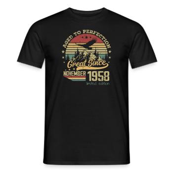 66 years old Aged to Perfection born: November 1958 - Men's T-Shirt - black - Front - AI Model Male 178 light (178cm)