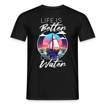 Life is better on water - Sailboat - Men's T-Shirt - black - Front - AI Model Male 178 light (178cm)