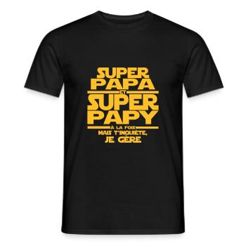 super papa et super papy - T-shirt homme - noir - Devant - AI Model Male 178 light (178cm)