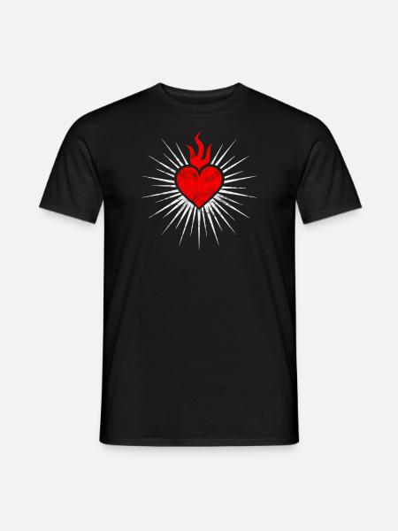 Flaming Holy Heart of Jesus Christian Religion - Men's T-Shirt - black